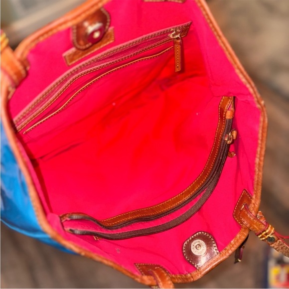 Dooney & Bourke Glossy Blue and Brown Tote - Picture 5 of 13